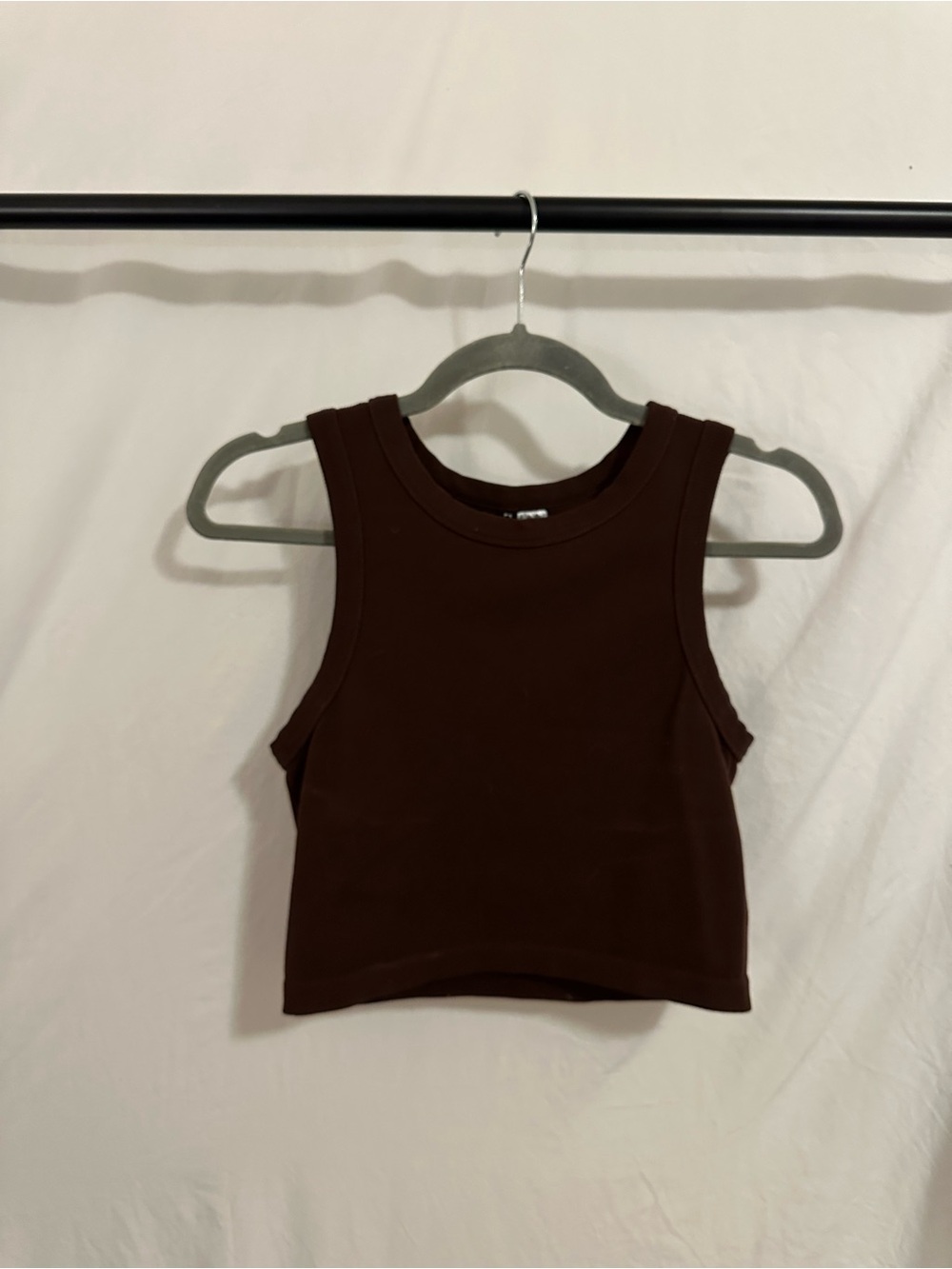 Divided Chocolate Brown Ribbed Crop Tank
